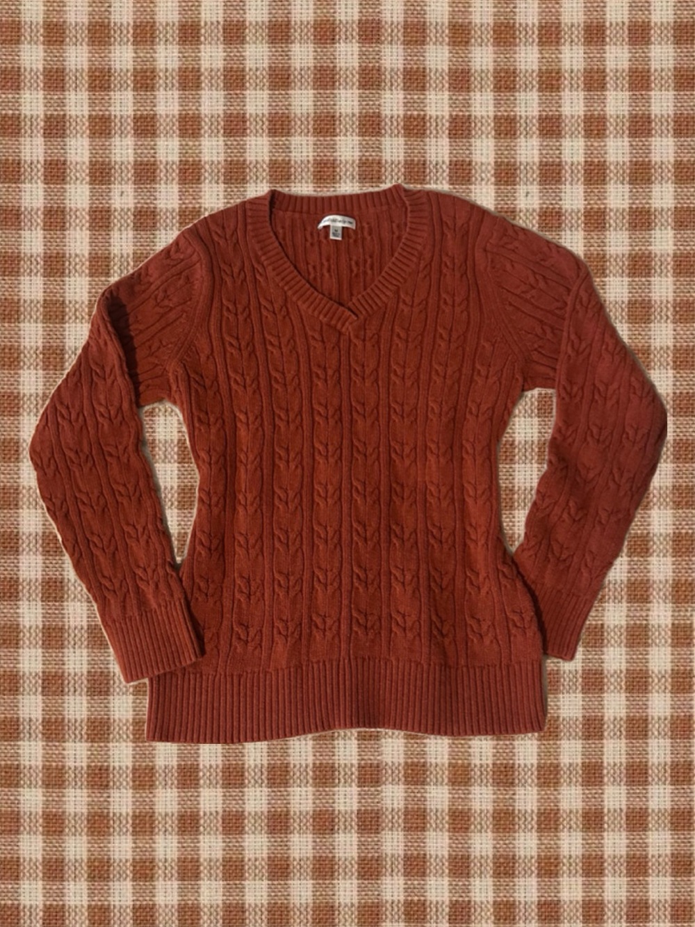 croft & barrow Cable-Knit V-Neck Sweater in Rust Orange